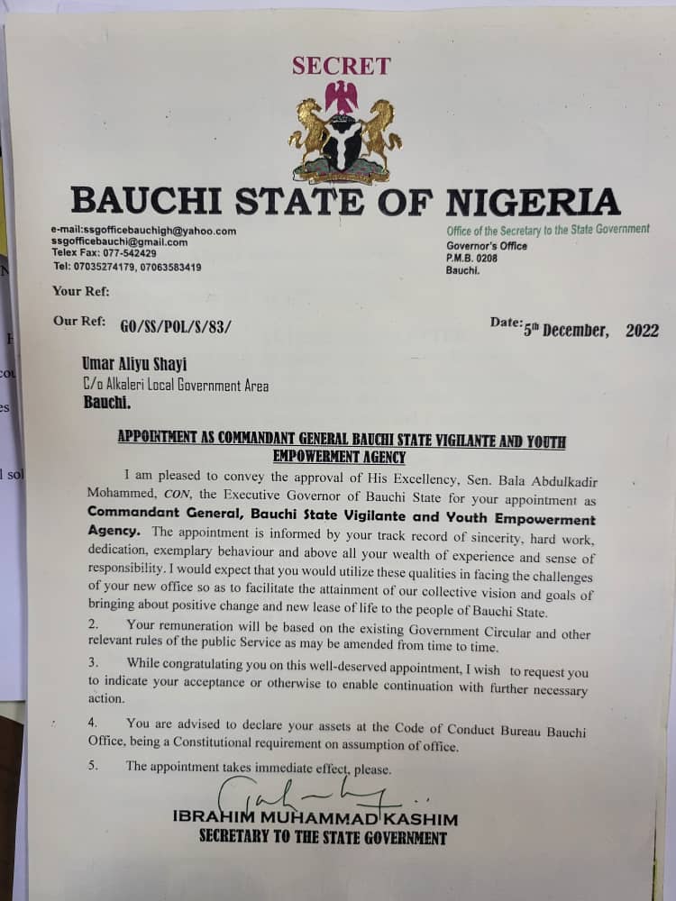 Gov Bala Appoints DG Empowerment