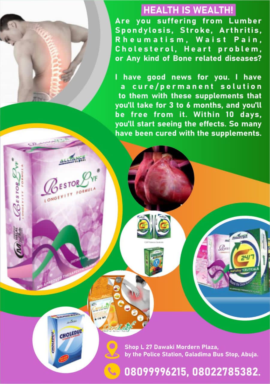 “Good health is wealth” Even if you are lying down for sometime now, don’t loose hope, call for these drugs, and you’ll get immediate results.