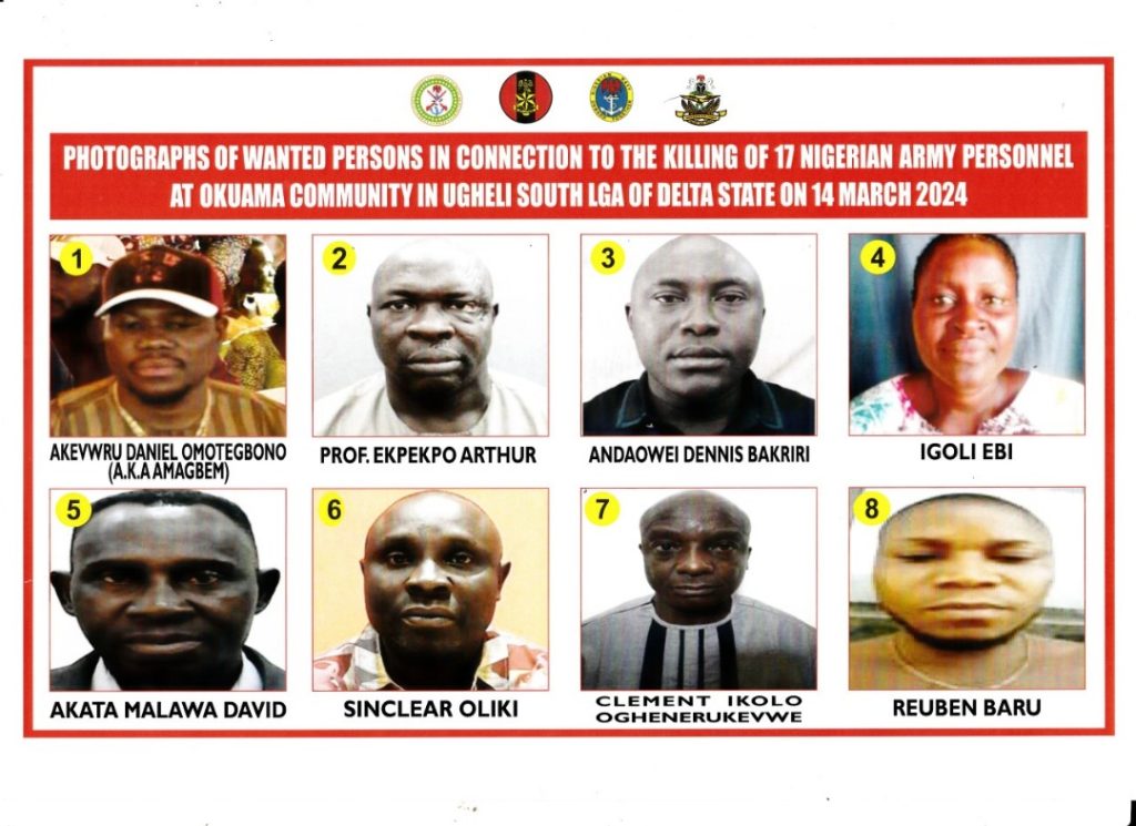Military Releases Photographs of Alleged Masterminds of Killing of Soldiers on Peace Mission in Okuoma Community