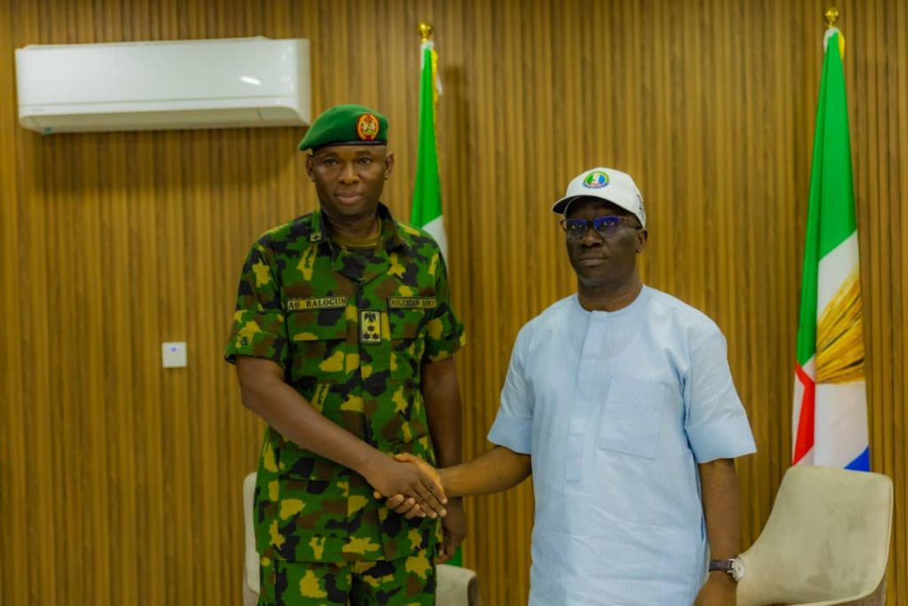 Okpebholo vows to tackle insecurity head on in Edo State, As He Receives The Commander Of 4 Brigade In His Office