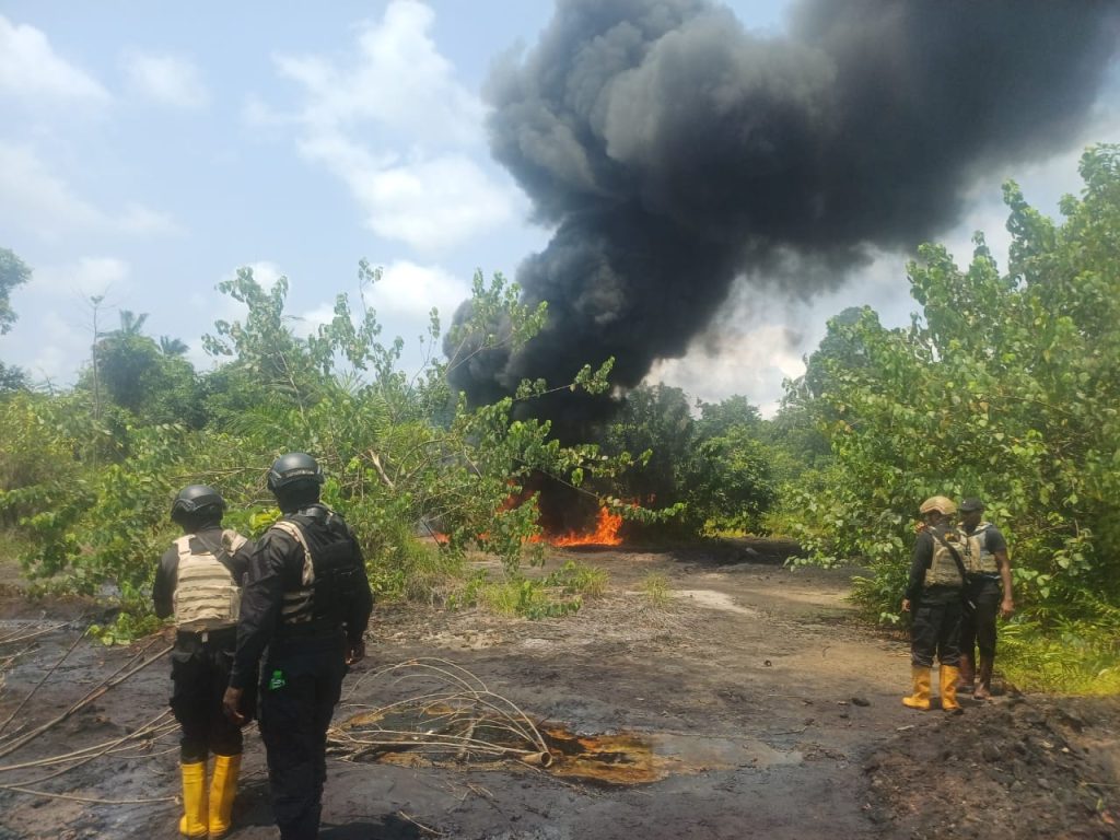 Operation Delta Sentinel: Nigerian Navy Annihilates Illegal Crude Oil Storage Facility In Bonny