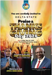 Oborevwori’s 3rd Anniversary: Delta to Hold Statewide Praise, Thanksgiving Service Friday