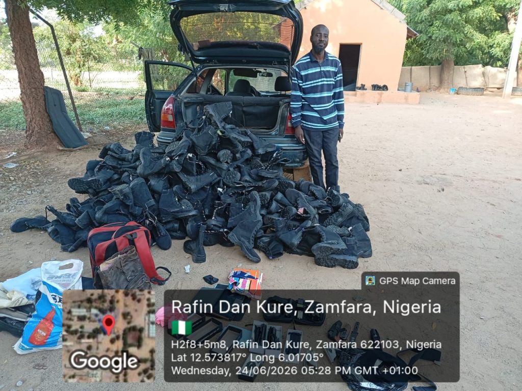 Troops Arrest Suspected Terrorist Logistics Supplier, Recover 150 Combat Boots, Tactical Gear in Zamfara